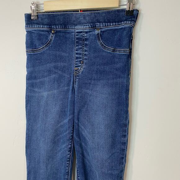 SPANX Women's Cropped Flare Denim Jeans Medium Wash Blue Small Stretch Pull On - Picture 7 of 11